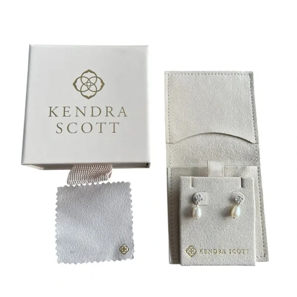 Kendra Scott Lab Grown Diamond Dira 14k White Gold Pearl Drop Earrings NIB - Picture 4 of 7